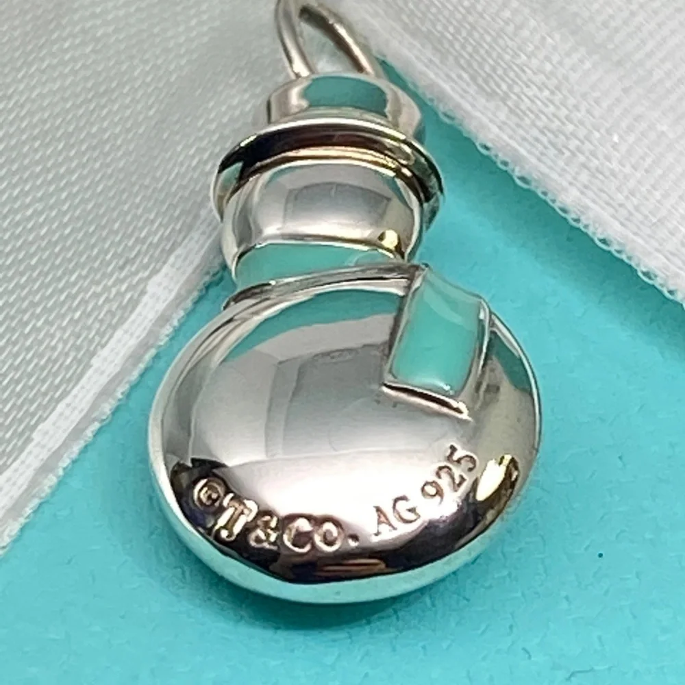 Tiffany & Co Snowman blue enamel scarf charm RARE box pouch 925 NWT